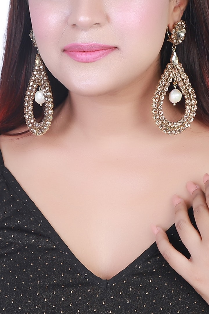 Gold Finish Zircons Dangler Earrings by Bijoux By Priya Chandna at Pernia's Pop Up Shop