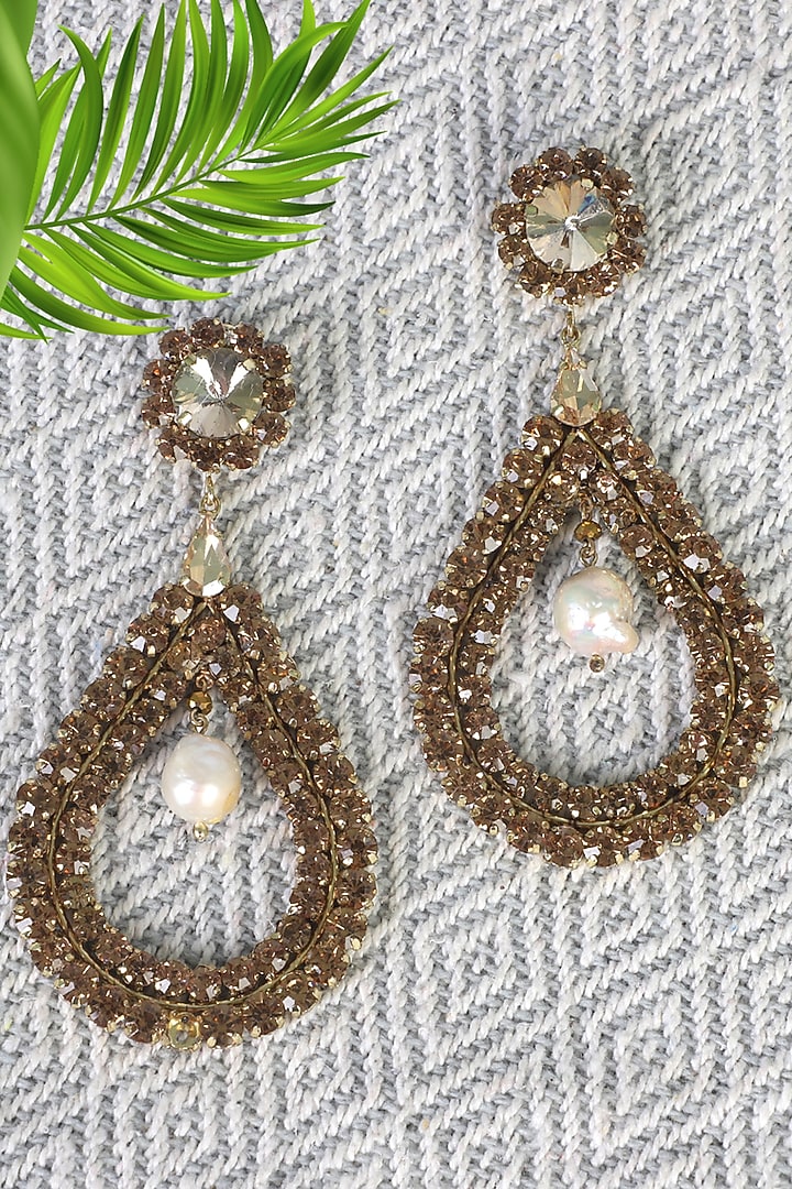 Gold Finish Zircons Dangler Earrings by Bijoux By Priya Chandna at Pernia's Pop Up Shop