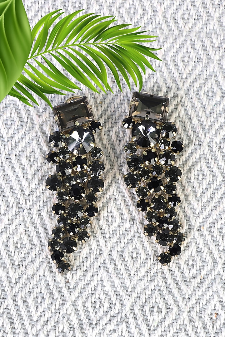 Black Rhodium Finish Crystals Earrings by Bijoux By Priya Chandna at Pernia's Pop Up Shop