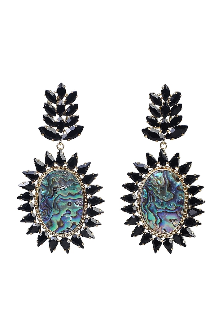 Black Rhodium Finish Shell Dangler Earrings by Bijoux By Priya Chandna at Pernia's Pop Up Shop