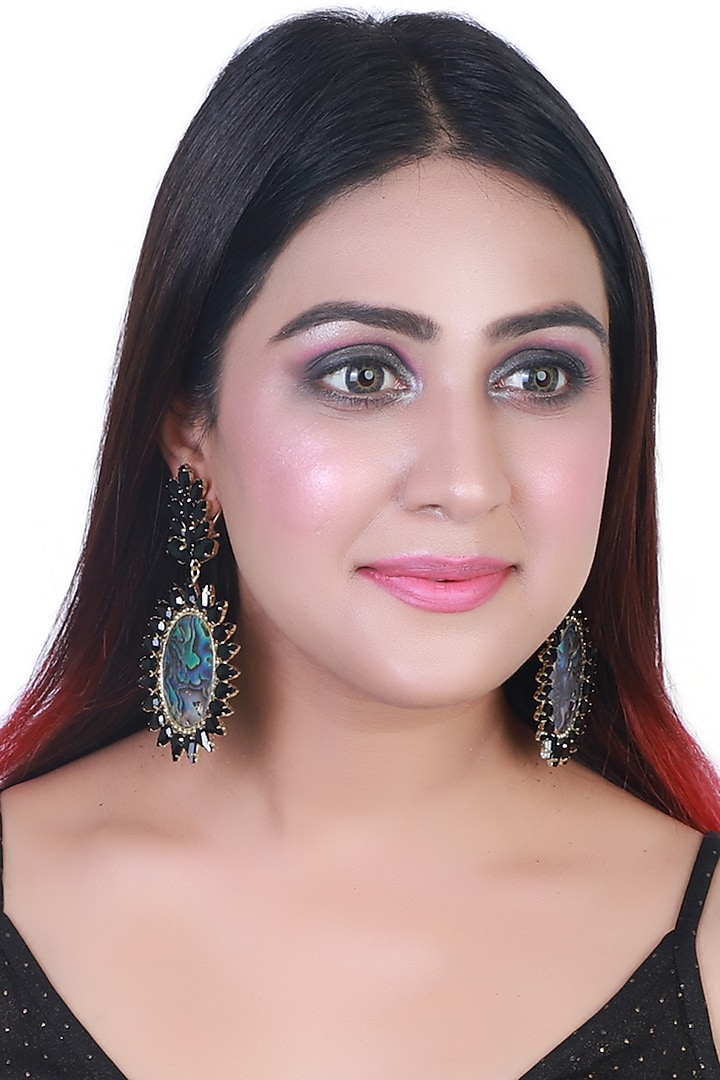 Black Rhodium Finish Shell Dangler Earrings by Bijoux By Priya Chandna at Pernia's Pop Up Shop