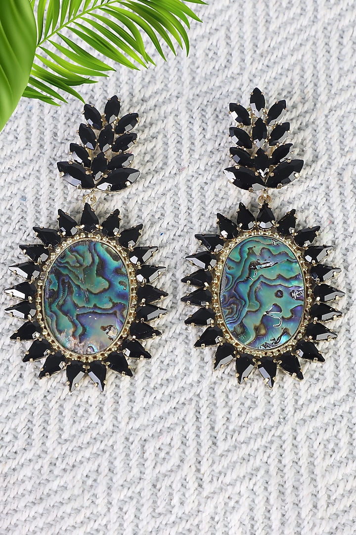 Black Rhodium Finish Shell Dangler Earrings by Bijoux By Priya Chandna at Pernia's Pop Up Shop