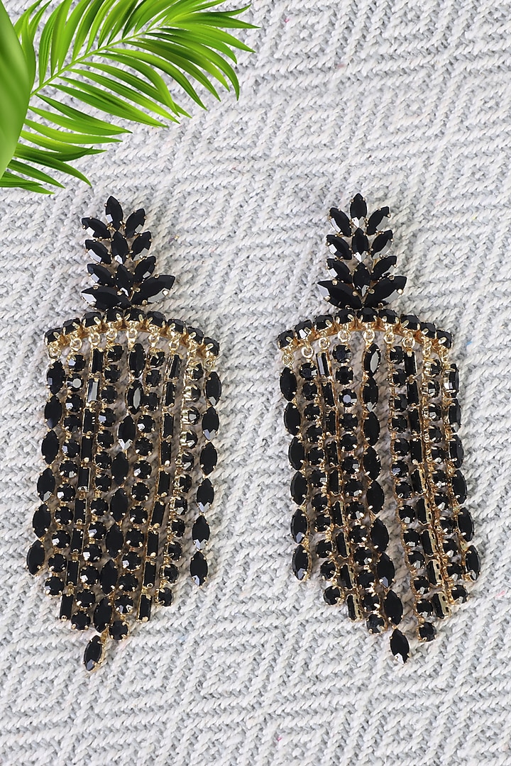 Gold Finish Zircons Waterfall Earrings by Bijoux By Priya Chandna at Pernia's Pop Up Shop