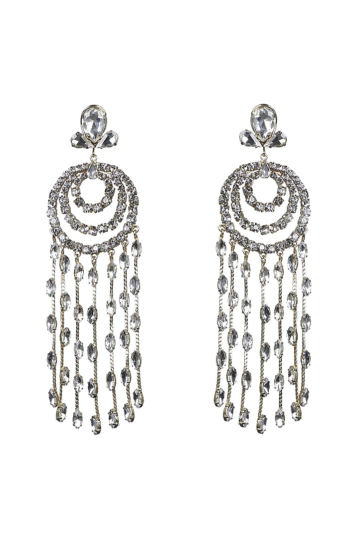 Gold Finish Crystal Waterfall Jhumka Earrings by Bijoux By Priya Chandna at Pernia's Pop Up Shop