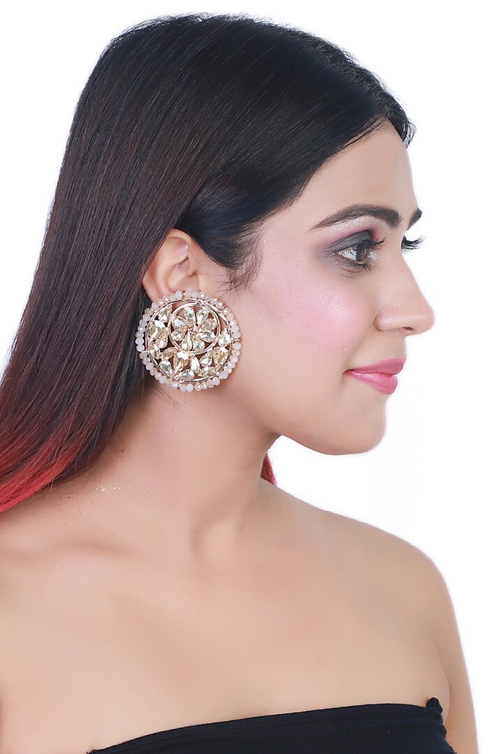 Gold Finish Pearl Stud Earrings by Bijoux By Priya Chandna at Pernia's Pop Up Shop