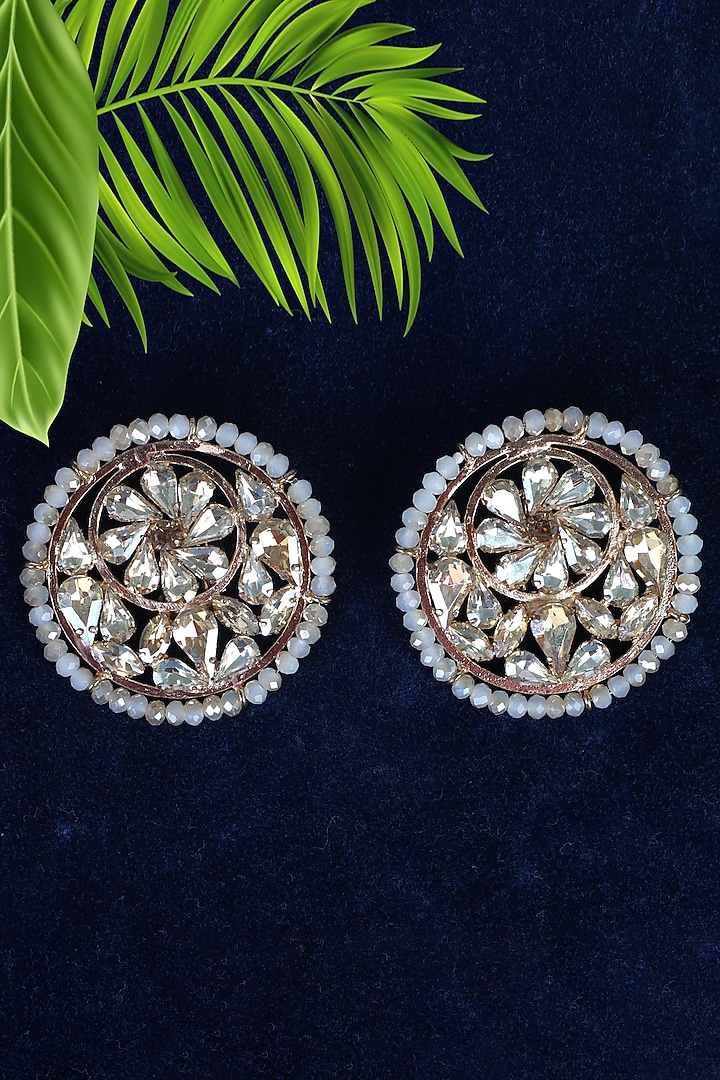 Gold Finish Pearl Stud Earrings by Bijoux By Priya Chandna at Pernia's Pop Up Shop