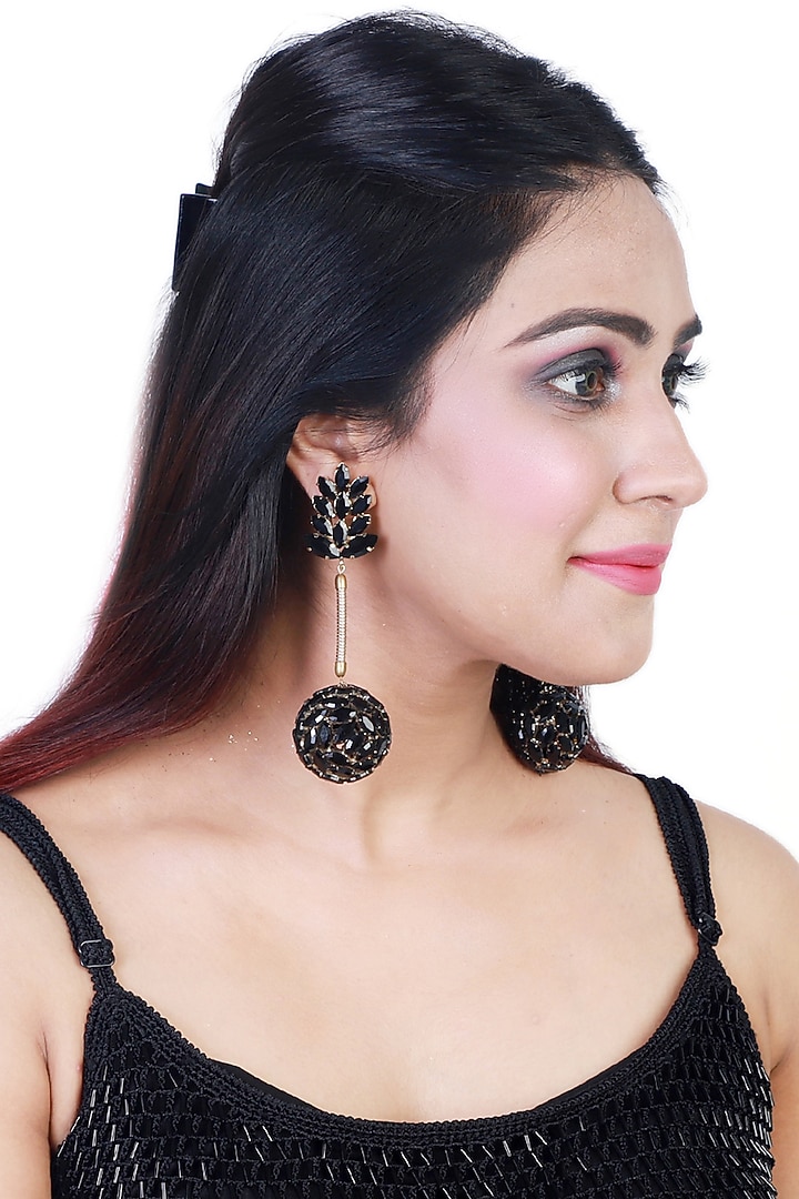 Gold Finish Zircons Earrings by Bijoux By Priya Chandna at Pernia's Pop Up Shop