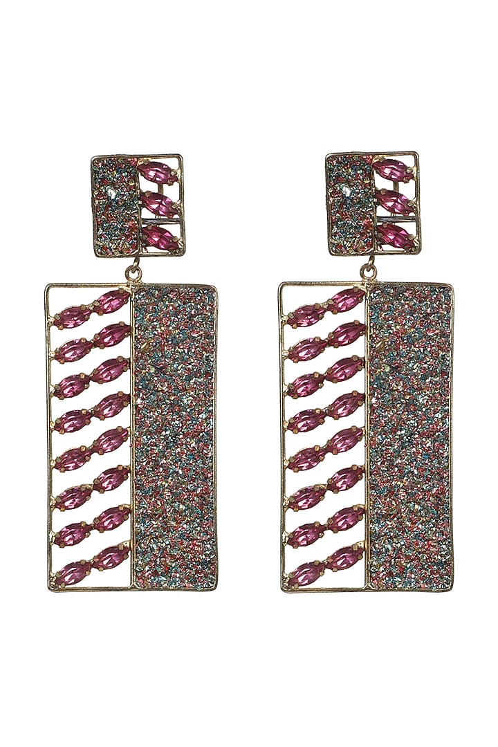 Gold Finish Zircon & Crystal Earrings by Bijoux By Priya Chandna at Pernia's Pop Up Shop