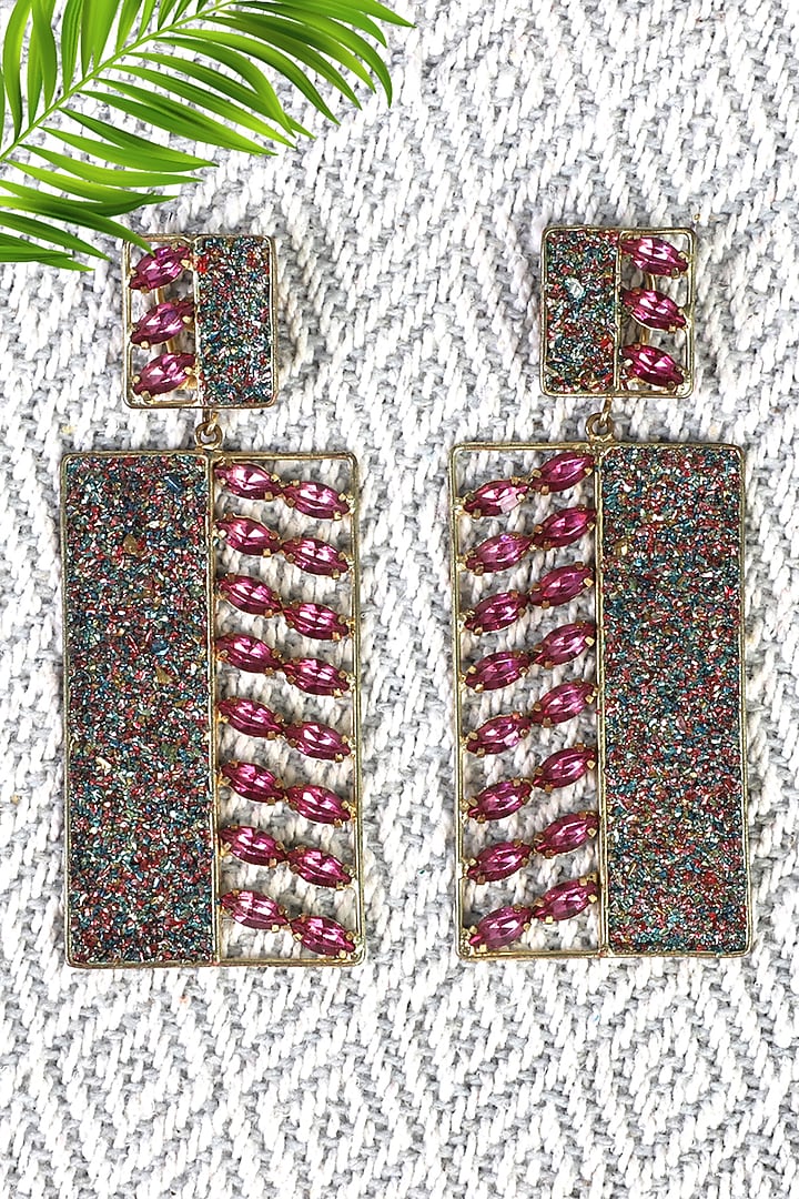 Gold Finish Zircon & Crystal Earrings by Bijoux By Priya Chandna at Pernia's Pop Up Shop