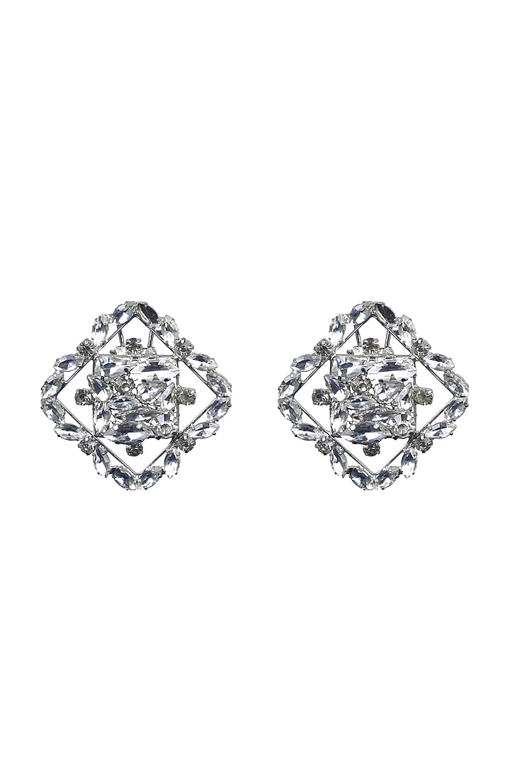 White Finish Crystal Stud Earrings by Bijoux By Priya Chandna at Pernia's Pop Up Shop