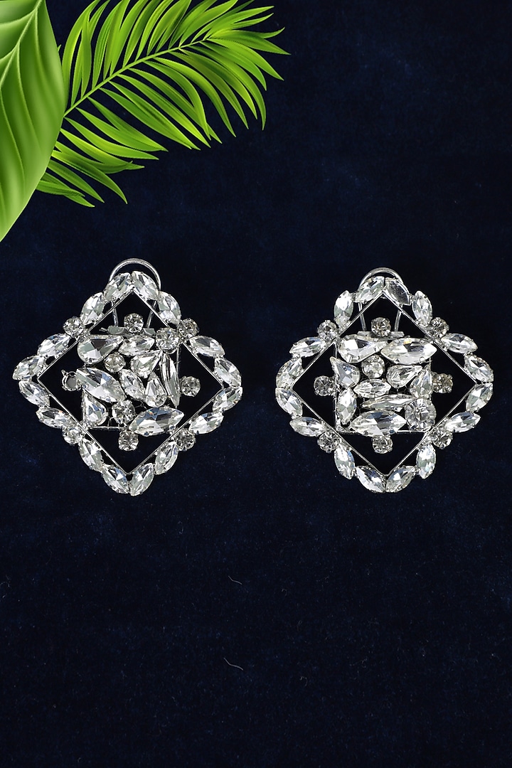 White Finish Crystal Stud Earrings by Bijoux By Priya Chandna at Pernia's Pop Up Shop