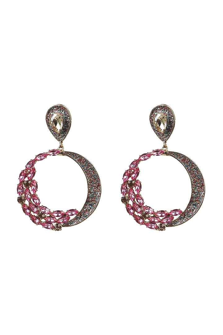 Gunmetal Finish Crystal Square Stud Earrings by Bijoux By Priya Chandna at Pernia's Pop Up Shop