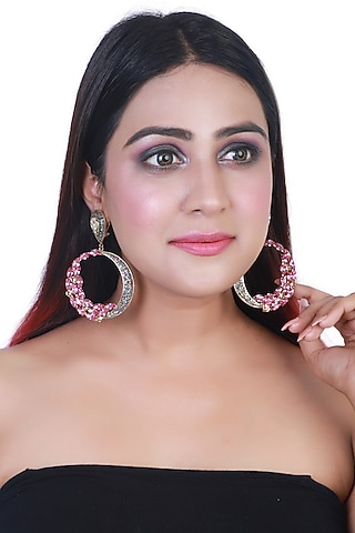 Gunmetal Finish Crystal Square Stud Earrings by Bijoux By Priya Chandna
