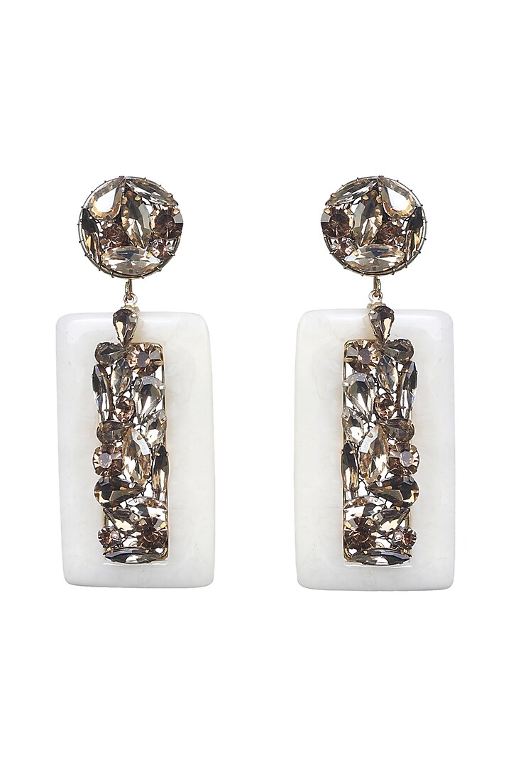 Gold Finish Crystal Dangler Earrings by Bijoux By Priya Chandna at Pernia's Pop Up Shop