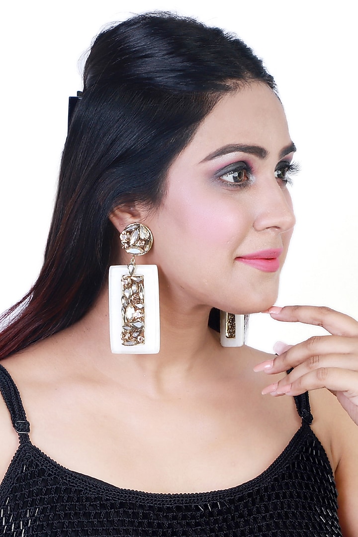 Gold Finish Crystal Dangler Earrings by Bijoux By Priya Chandna at Pernia's Pop Up Shop