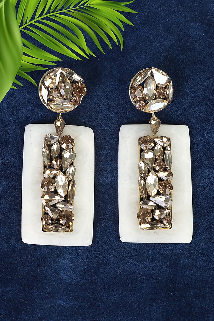 Gold Finish Crystal Dangler Earrings by Bijoux By Priya Chandna at Pernia's Pop Up Shop