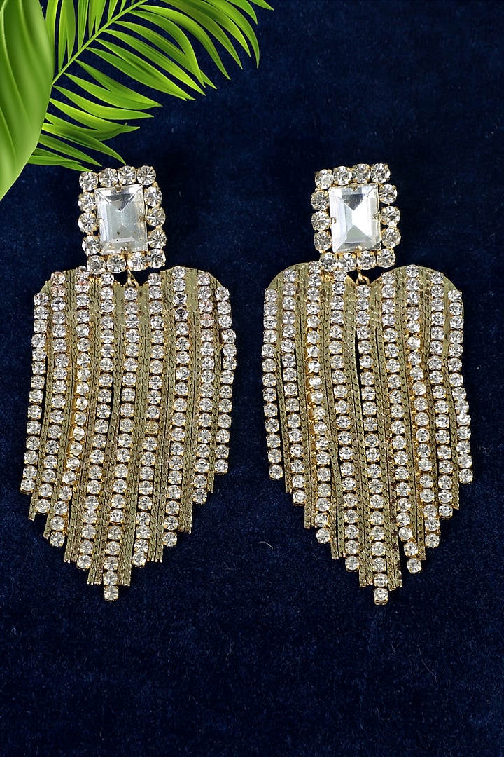 Gold Finish Crystal Heart Earrings by Bijoux By Priya Chandna at Pernia's Pop Up Shop