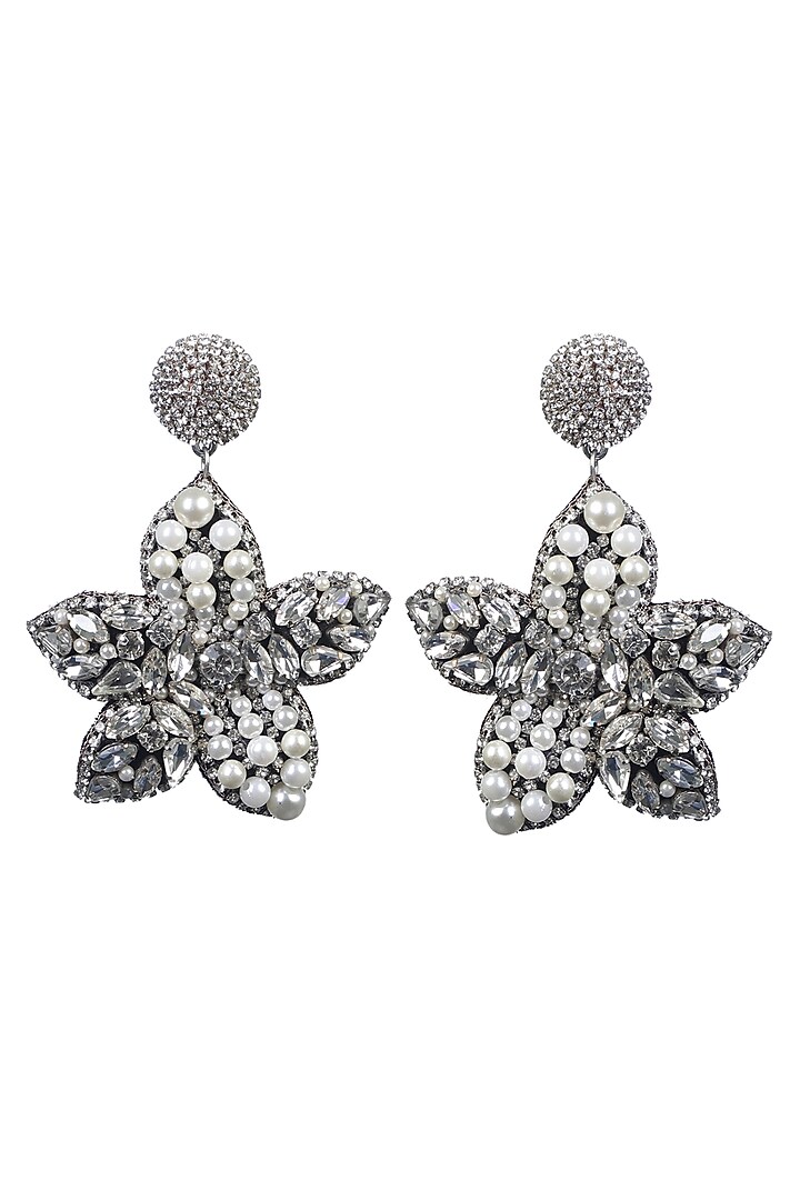 Gold Finish Crystal & Zircons Heart Earrings by Bijoux By Priya Chandna at Pernia's Pop Up Shop