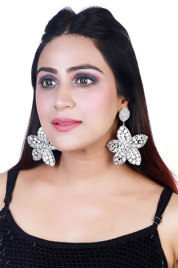 Gold Finish Crystal & Zircons Heart Earrings by Bijoux By Priya Chandna at Pernia's Pop Up Shop