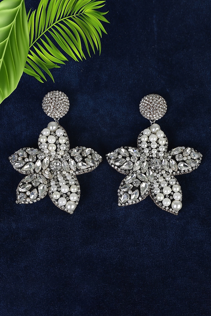 Gold Finish Crystal & Zircons Heart Earrings by Bijoux By Priya Chandna at Pernia's Pop Up Shop