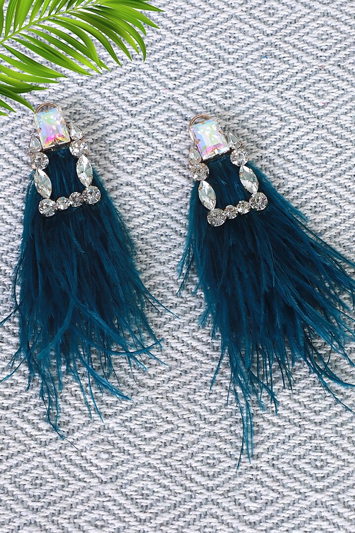 Gold Finish Feather Earrings by Bijoux By Priya Chandna at Pernia's Pop Up Shop