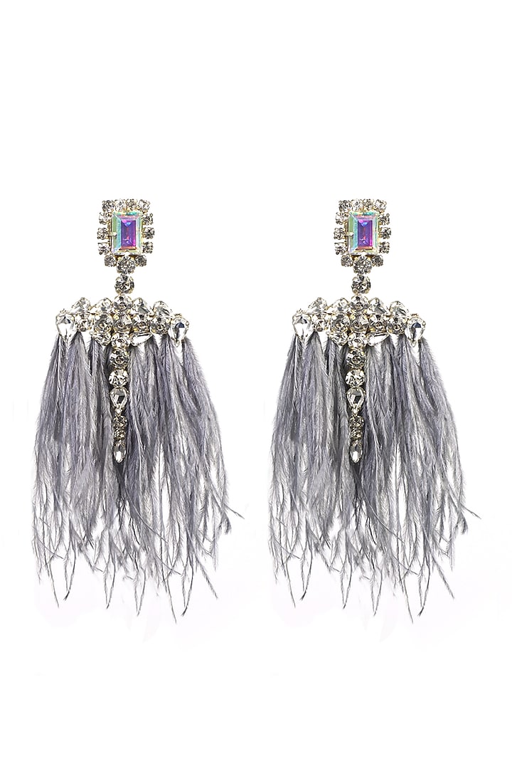 Gold Finish Crystal Cross-Dangler Earrings by Bijoux By Priya Chandna at Pernia's Pop Up Shop