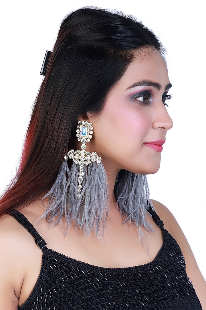 Gold Finish Crystal Cross-Dangler Earrings by Bijoux By Priya Chandna at Pernia's Pop Up Shop