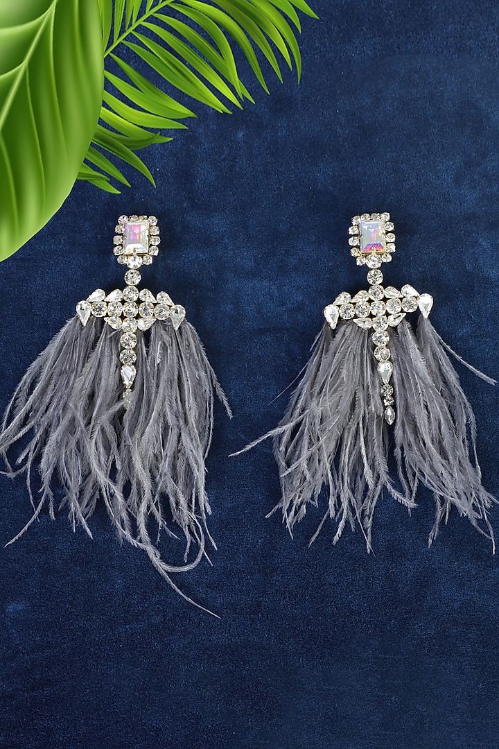 Gold Finish Crystal Cross-Dangler Earrings by Bijoux By Priya Chandna at Pernia's Pop Up Shop