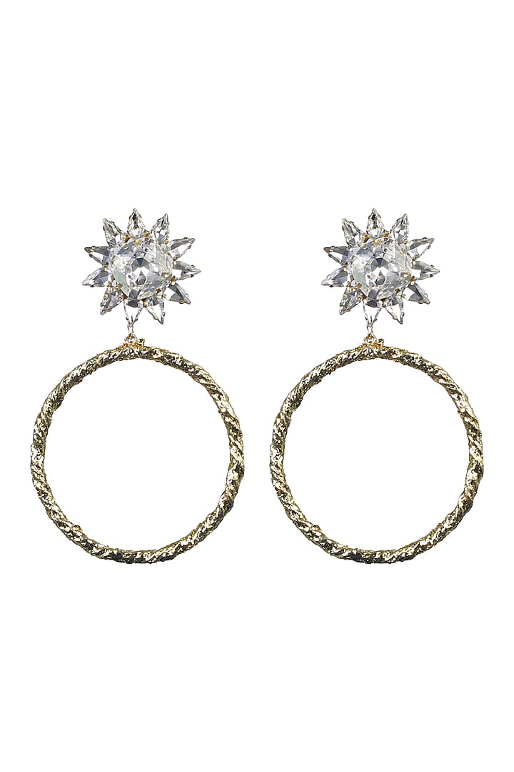 Gold Finish Crystal Hoop Earrings by Bijoux By Priya Chandna at Pernia's Pop Up Shop