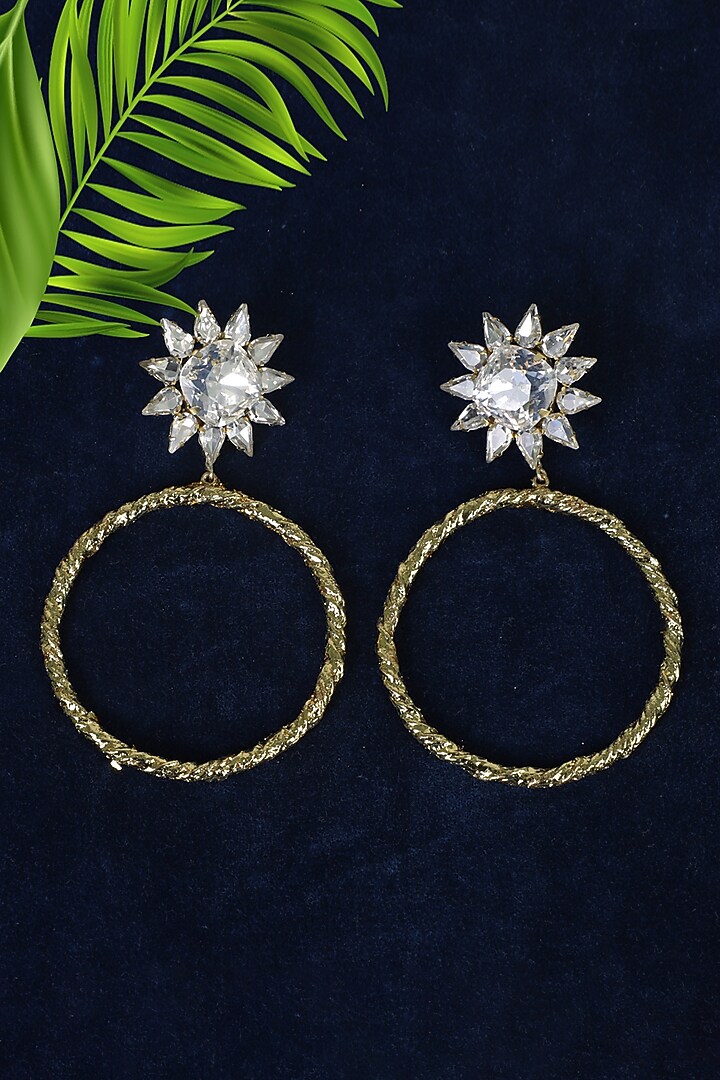 Gold Finish Crystal Hoop Earrings by Bijoux By Priya Chandna at Pernia's Pop Up Shop