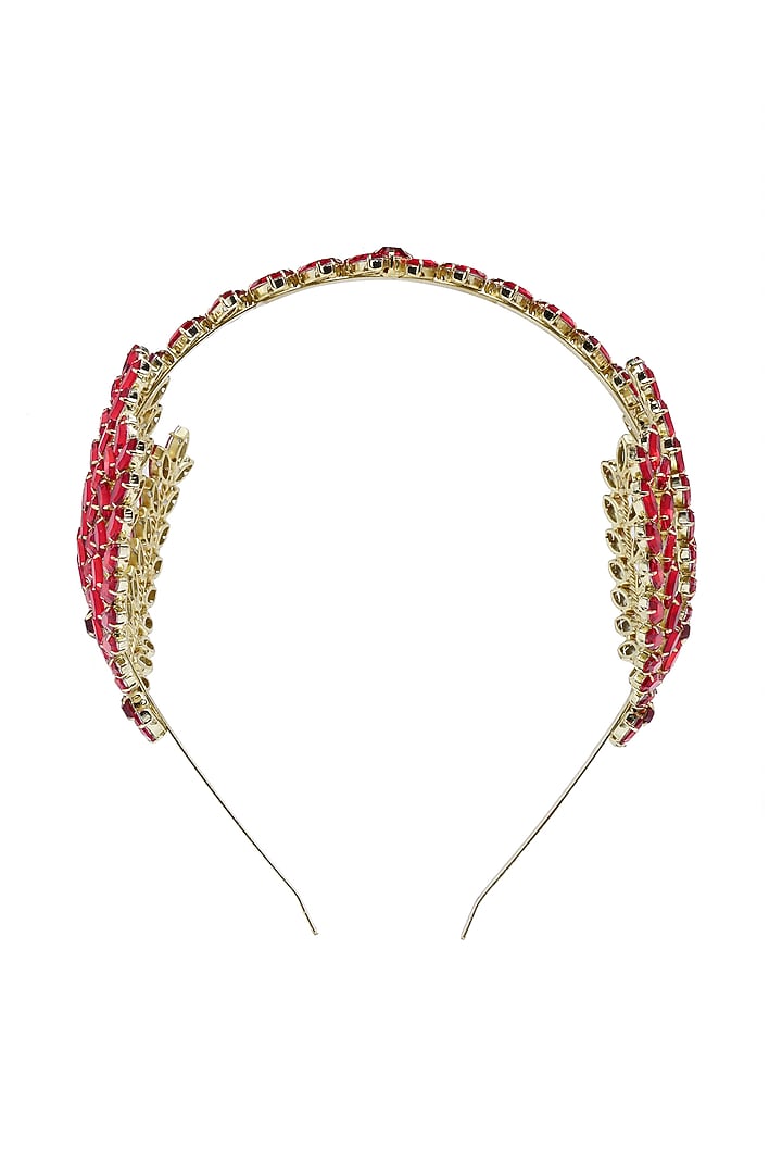 Gold Finish Red Crystal Hairband by Bijoux By Priya Chandna at Pernia's Pop Up Shop