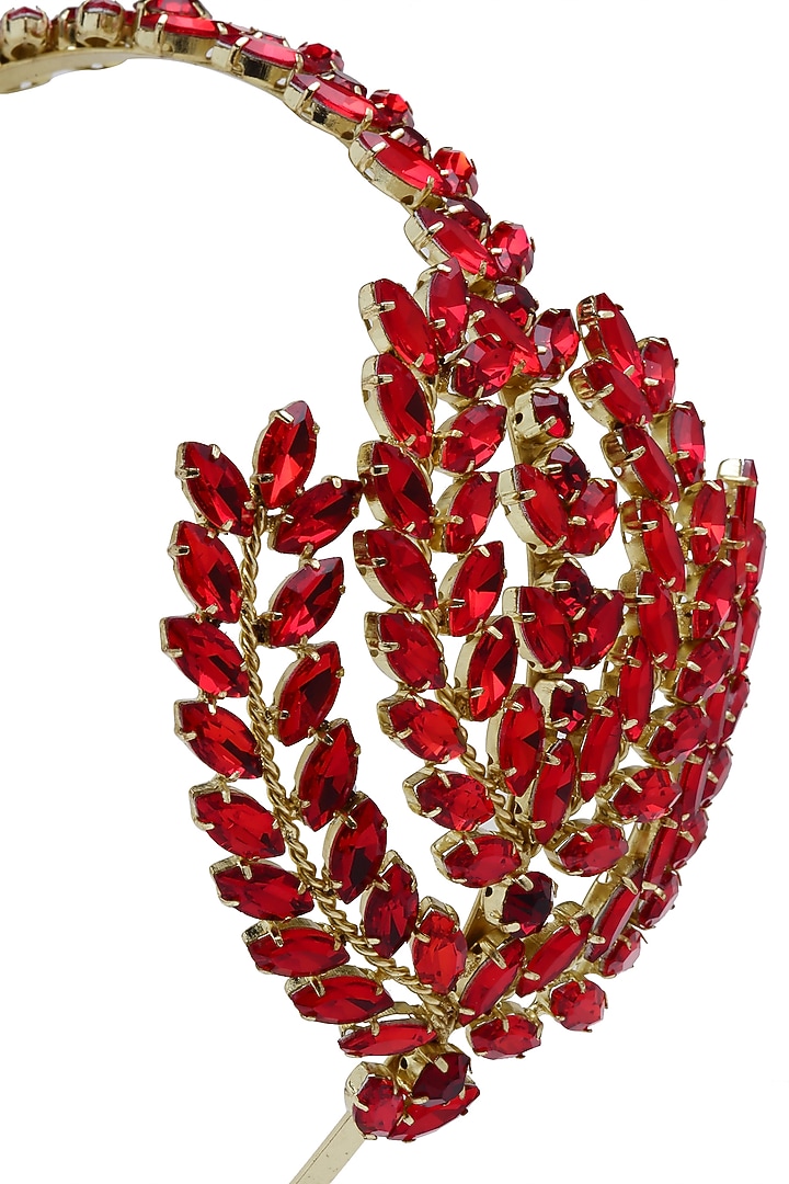 Gold Finish Red Crystal Hairband by Bijoux By Priya Chandna at Pernia's Pop Up Shop