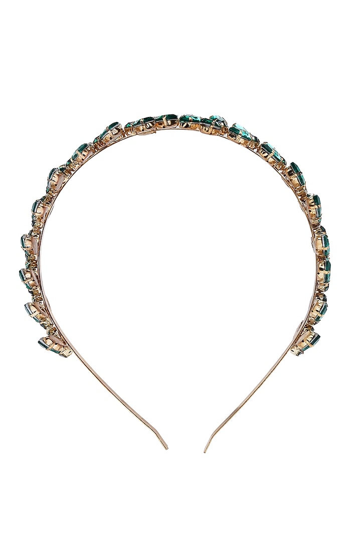 Rose Gold Finish Emerald Crystal Hairband by Bijoux By Priya Chandna at Pernia's Pop Up Shop