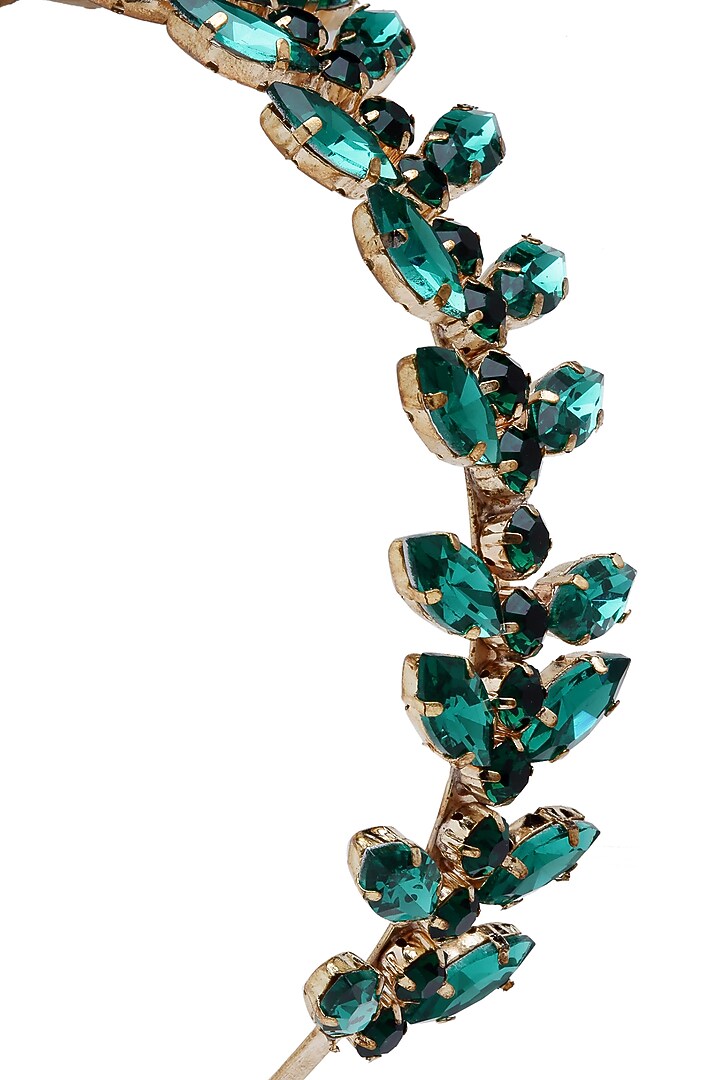 Rose Gold Finish Emerald Crystal Hairband by Bijoux By Priya Chandna at Pernia's Pop Up Shop