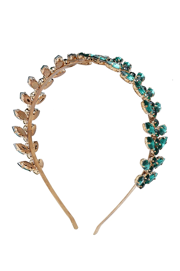 Rose Gold Finish Emerald Crystal Hairband by Bijoux By Priya Chandna at Pernia's Pop Up Shop