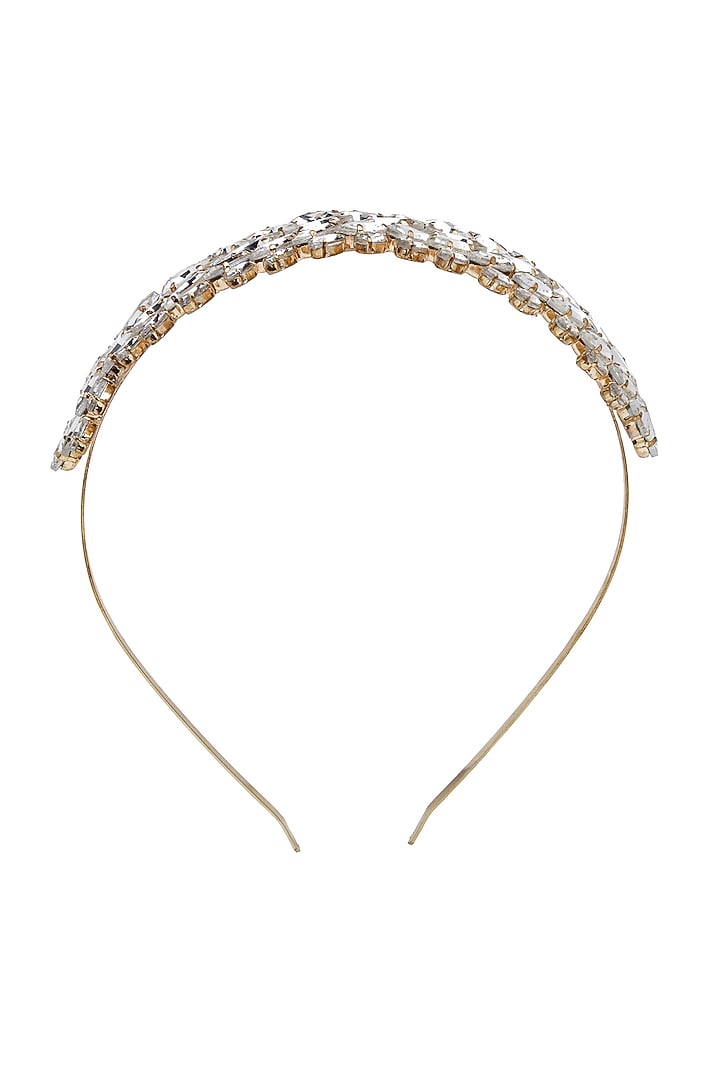 Gold Finish Crystal Hairband by Bijoux By Priya Chandna at Pernia's Pop Up Shop