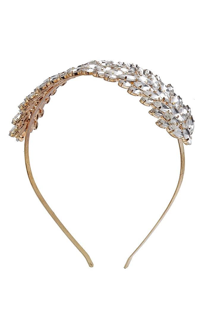 Gold Finish Crystal Hairband by Bijoux By Priya Chandna at Pernia's Pop Up Shop