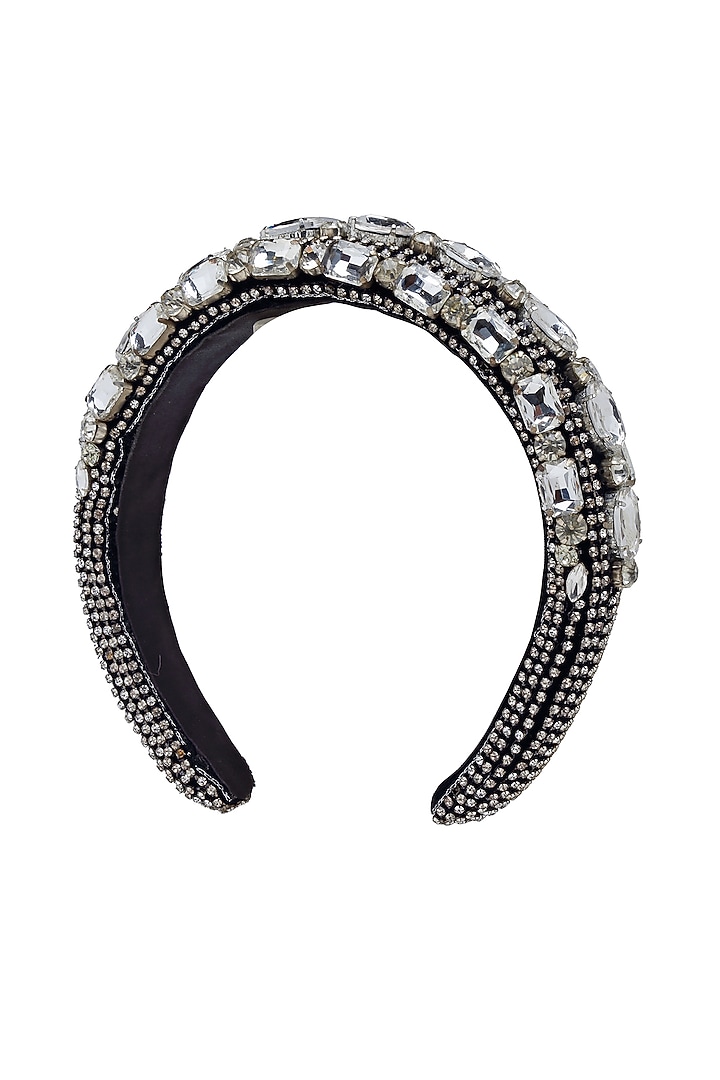 Black Velvet Hand Embroidered Hairband by Bijoux By Priya Chandna at Pernia's Pop Up Shop