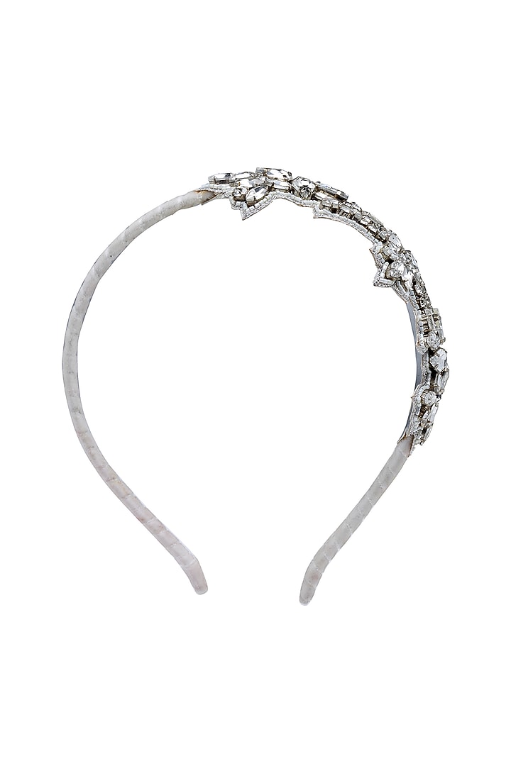 White Velvet Embroidered Hairband by Bijoux By Priya Chandna at Pernia's Pop Up Shop