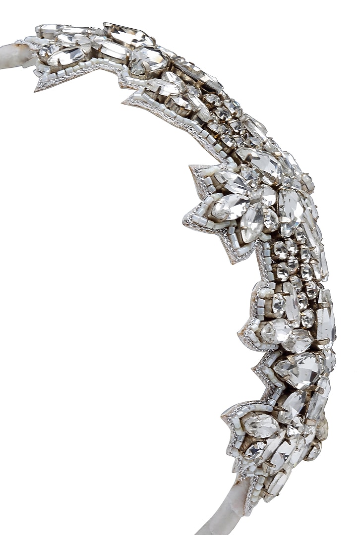 White Velvet Embroidered Hairband by Bijoux By Priya Chandna at Pernia's Pop Up Shop