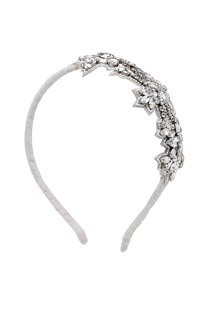 White Velvet Embroidered Hairband by Bijoux By Priya Chandna at Pernia's Pop Up Shop