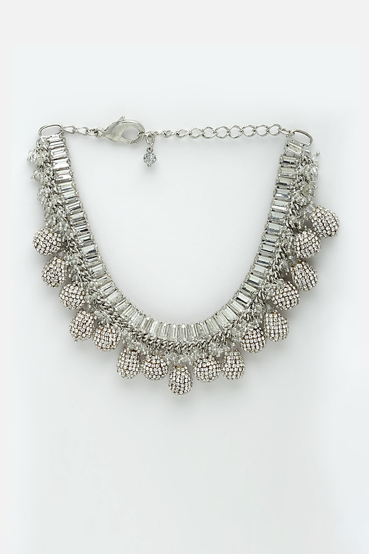 Silver Finish Crystal Necklace by Bijoux By Priya Chandna at Pernia's Pop Up Shop