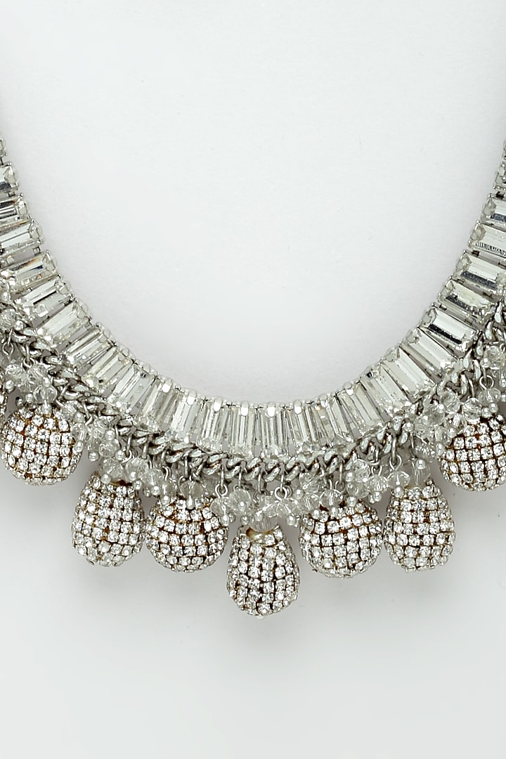 Silver Finish Crystal Necklace by Bijoux By Priya Chandna at Pernia's Pop Up Shop