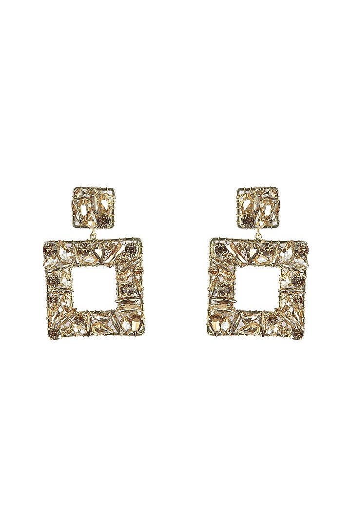 Gold Finish Crystal Dangler Earrings by Bijoux By Priya Chandna at Pernia's Pop Up Shop