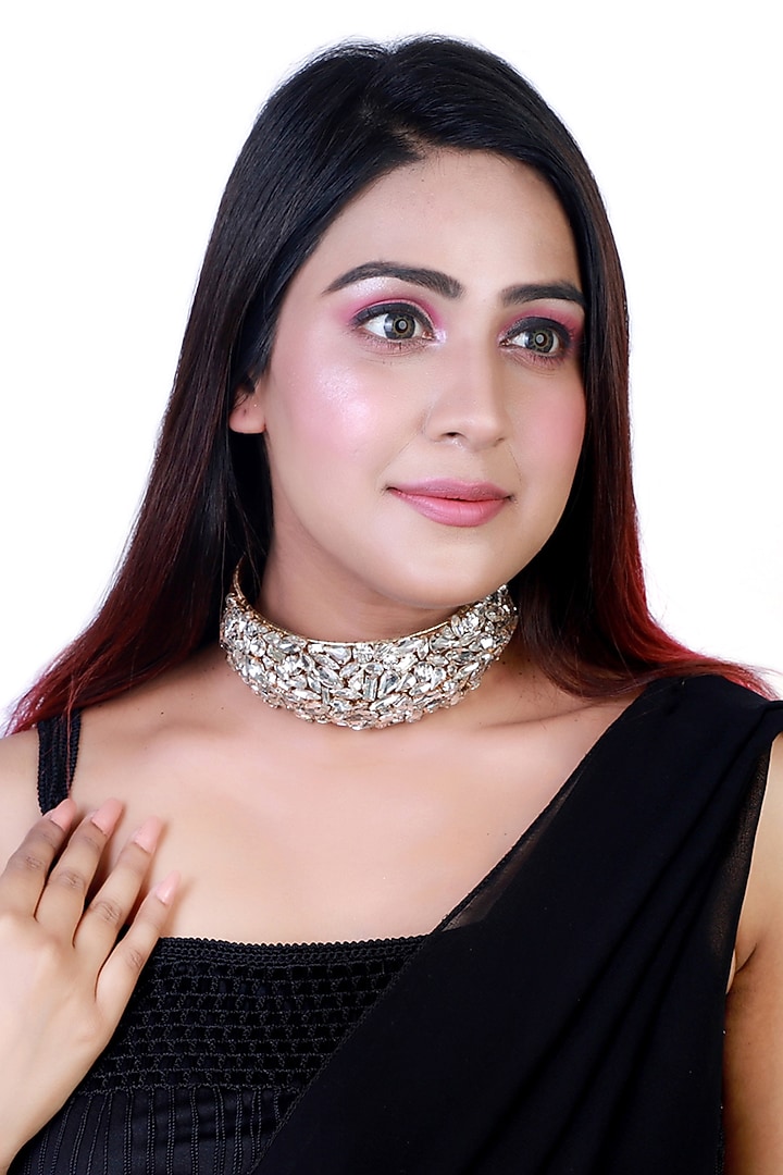 Rose Gold Finish Crystal Choker Necklace by Bijoux By Priya Chandna at Pernia's Pop Up Shop
