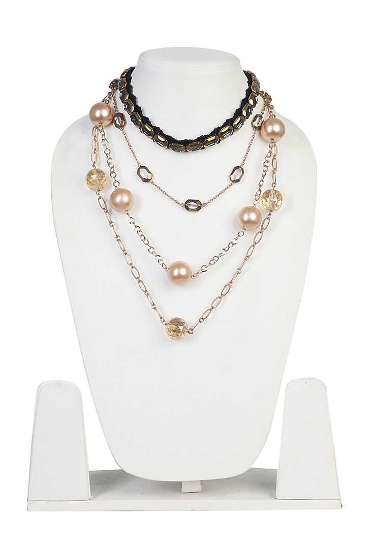 Copper Pearl & Crystal Beaded Layered Necklace by Bijoux By Priya Chandna at Pernia's Pop Up Shop