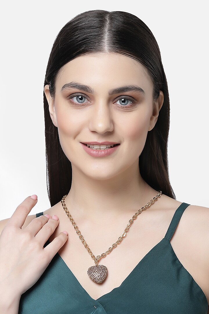 Gold Finish Crystal Pendant Necklace by Bijoux By Priya Chandna at Pernia's Pop Up Shop