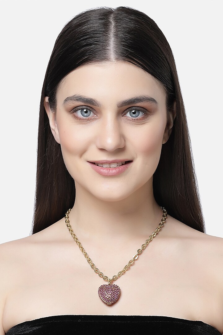 Gold Finish Crystal Pendant Necklace by Bijoux By Priya Chandna at Pernia's Pop Up Shop