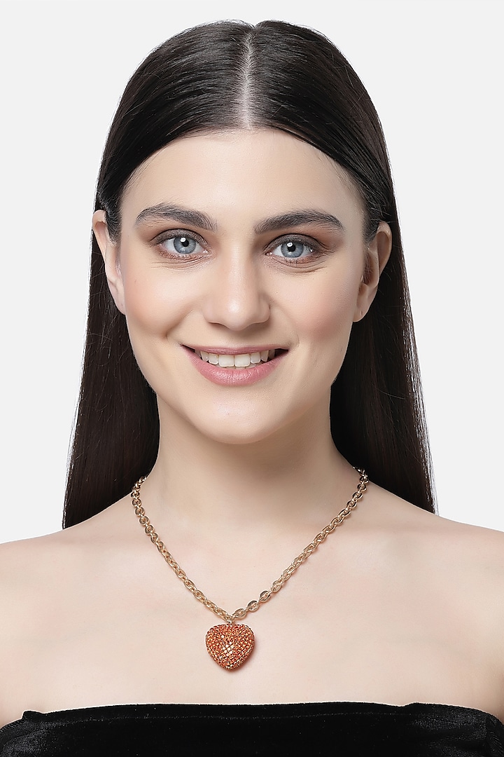 Gold Finish Crystal Pendant Necklace by Bijoux By Priya Chandna at Pernia's Pop Up Shop