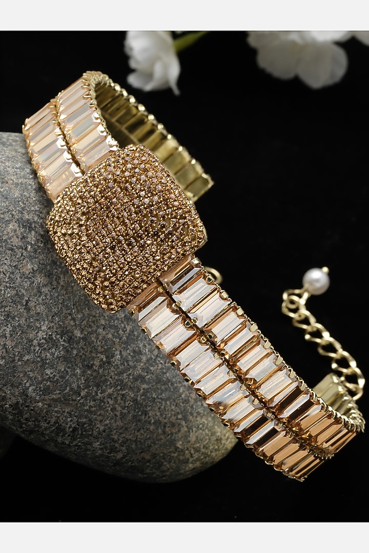 Gold Finish Stone Choker Necklace by Bijoux By Priya Chandna at Pernia's Pop Up Shop